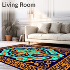 Cyan Orange Sunburst Medallion Rug