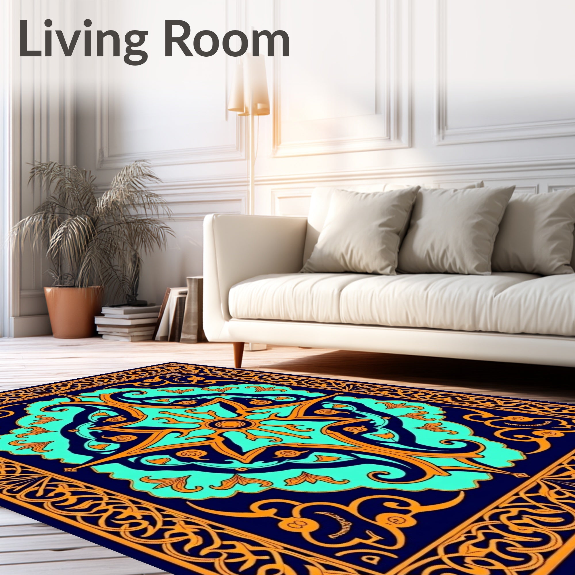 Cyan Orange Sunburst Medallion Rug