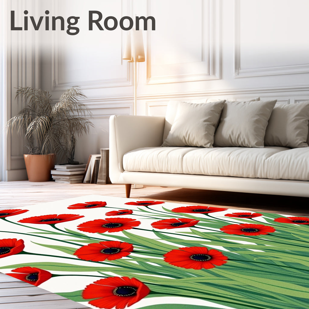 Vibrant Red Poppy Field Illustration Rug