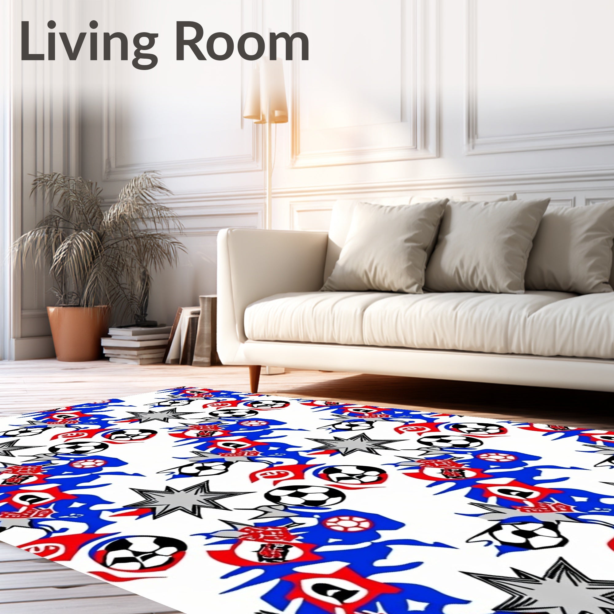 Dynamic Red Blue Soccer Star Burst Rug