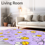 Whimsical Yellow Bee Lavender Floral Rug
