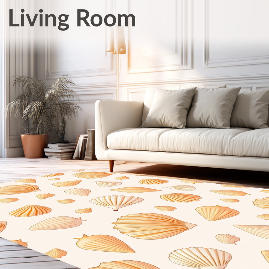 Coral Orange Seashell Collage Rug