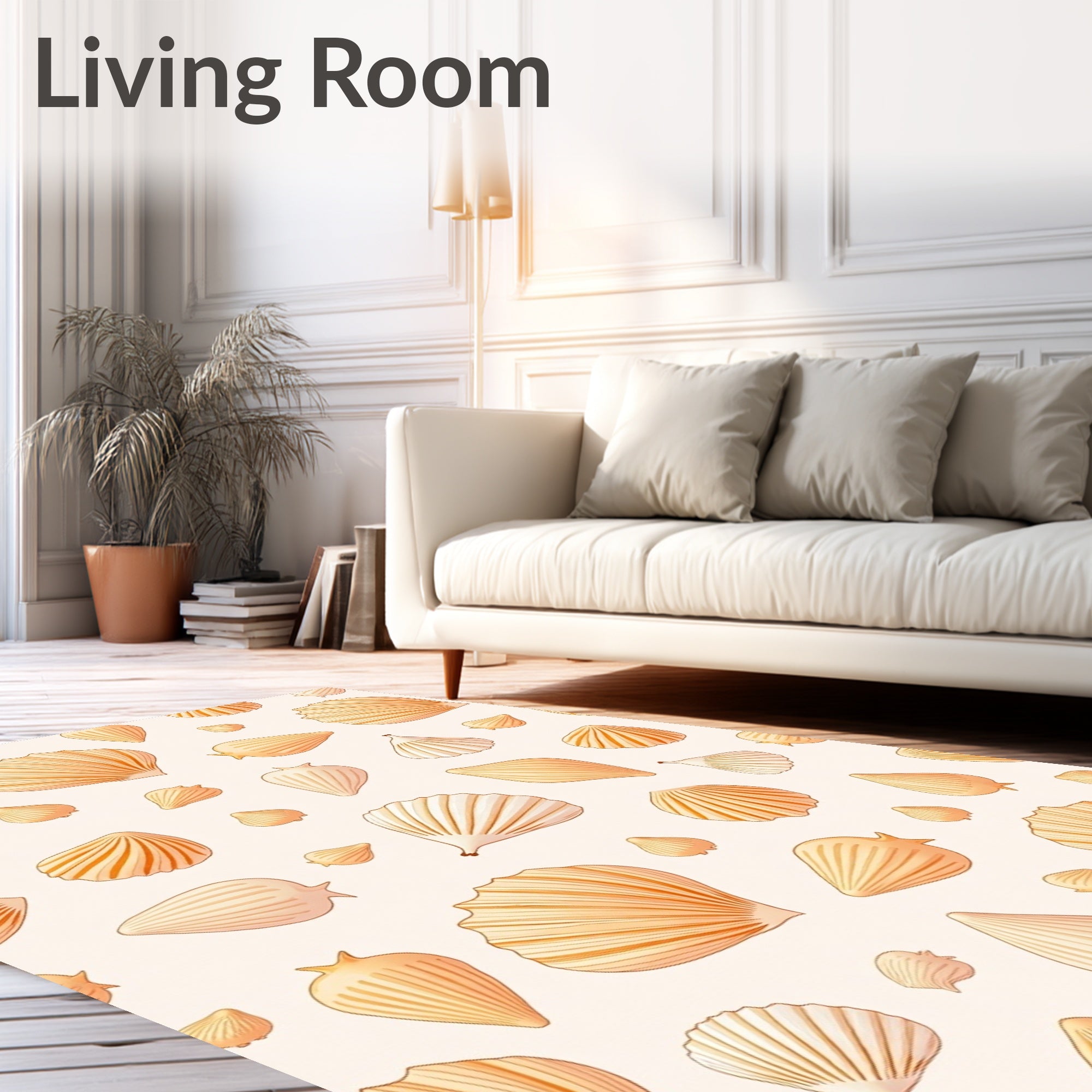 Coral Orange Seashell Collage Rug