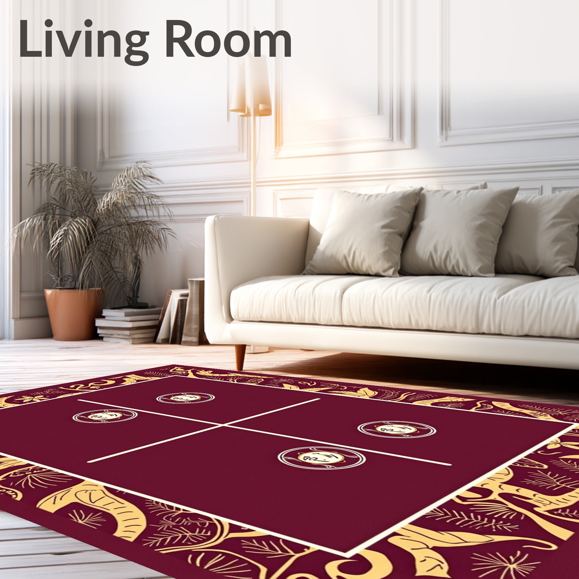 Crimson Gold Botanical Medallion Arrangement Rug