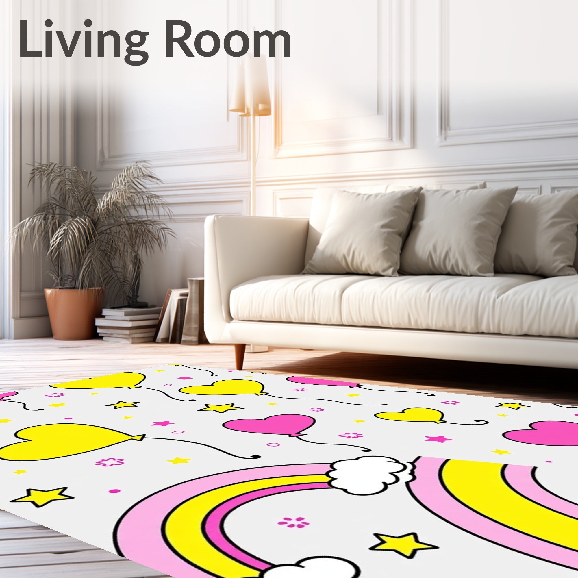 Pink Yellow Heart Balloon Rainbow Stars Rug