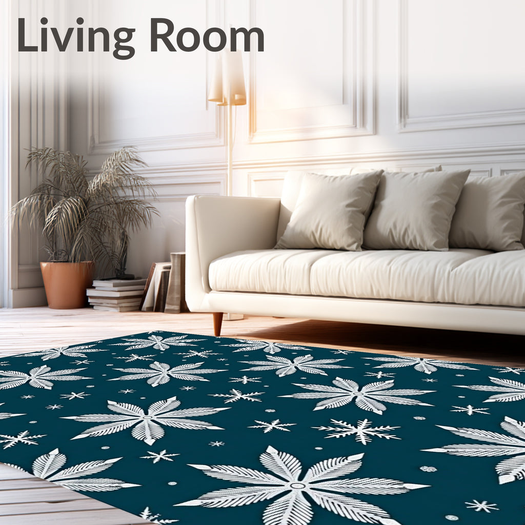 White Snowflake Winter Night Rug