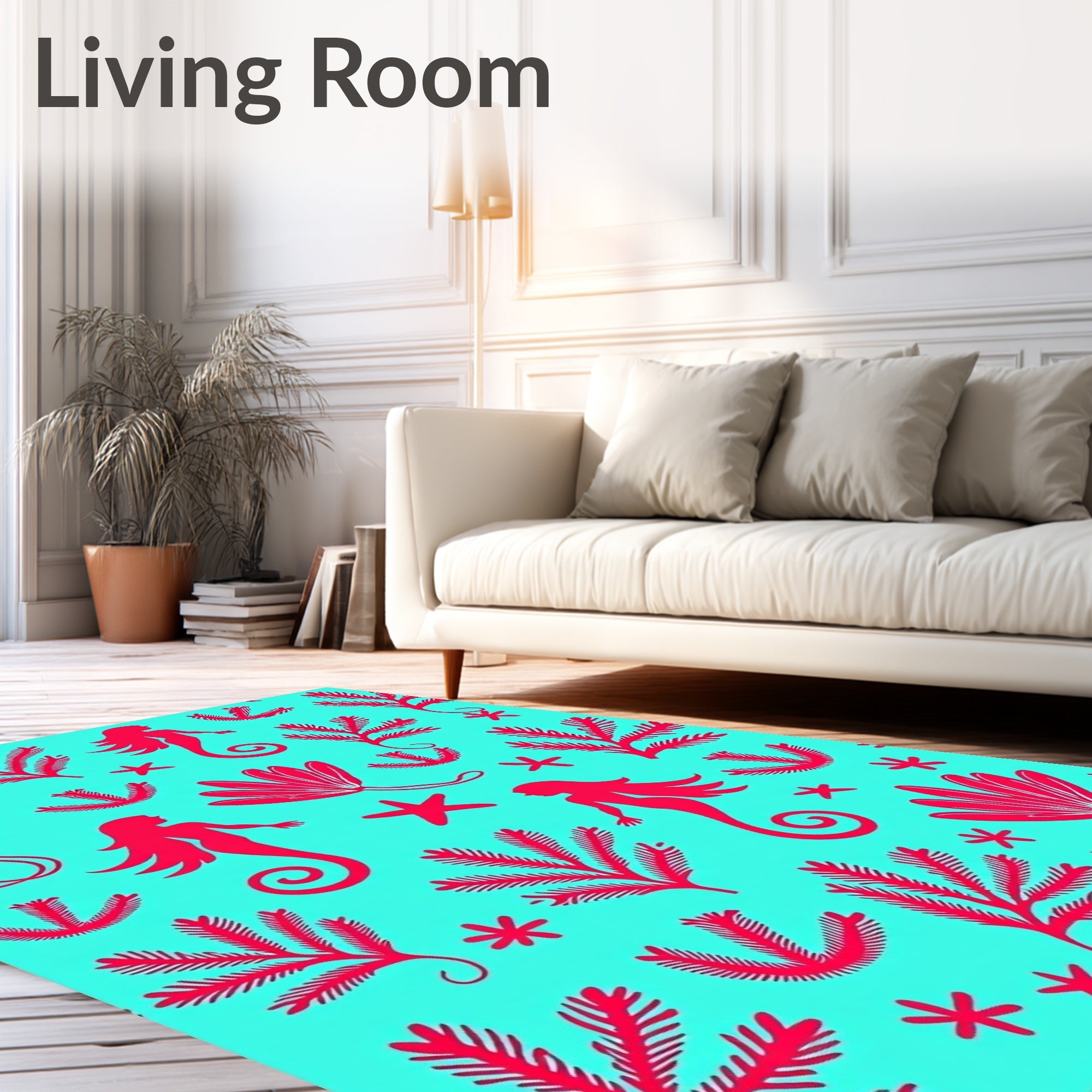 Aqua Mermaid Coral Starfish Silhouette Rug