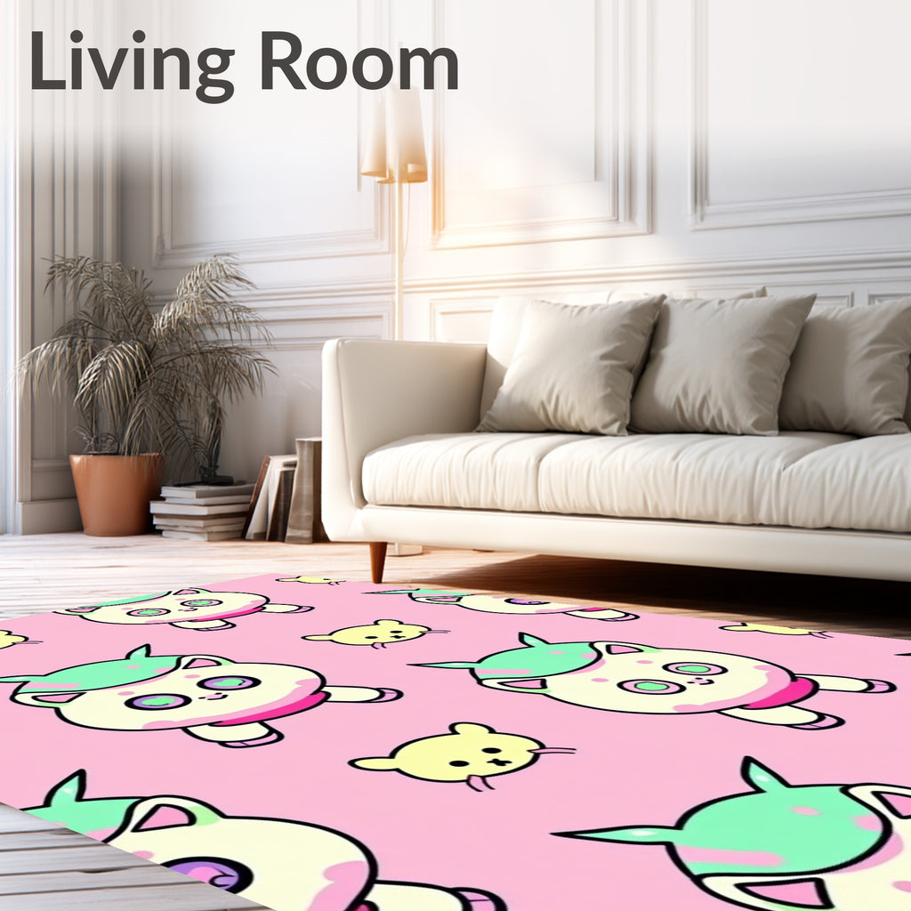 Cute Cat Pink Cream Mint Repeat Rug