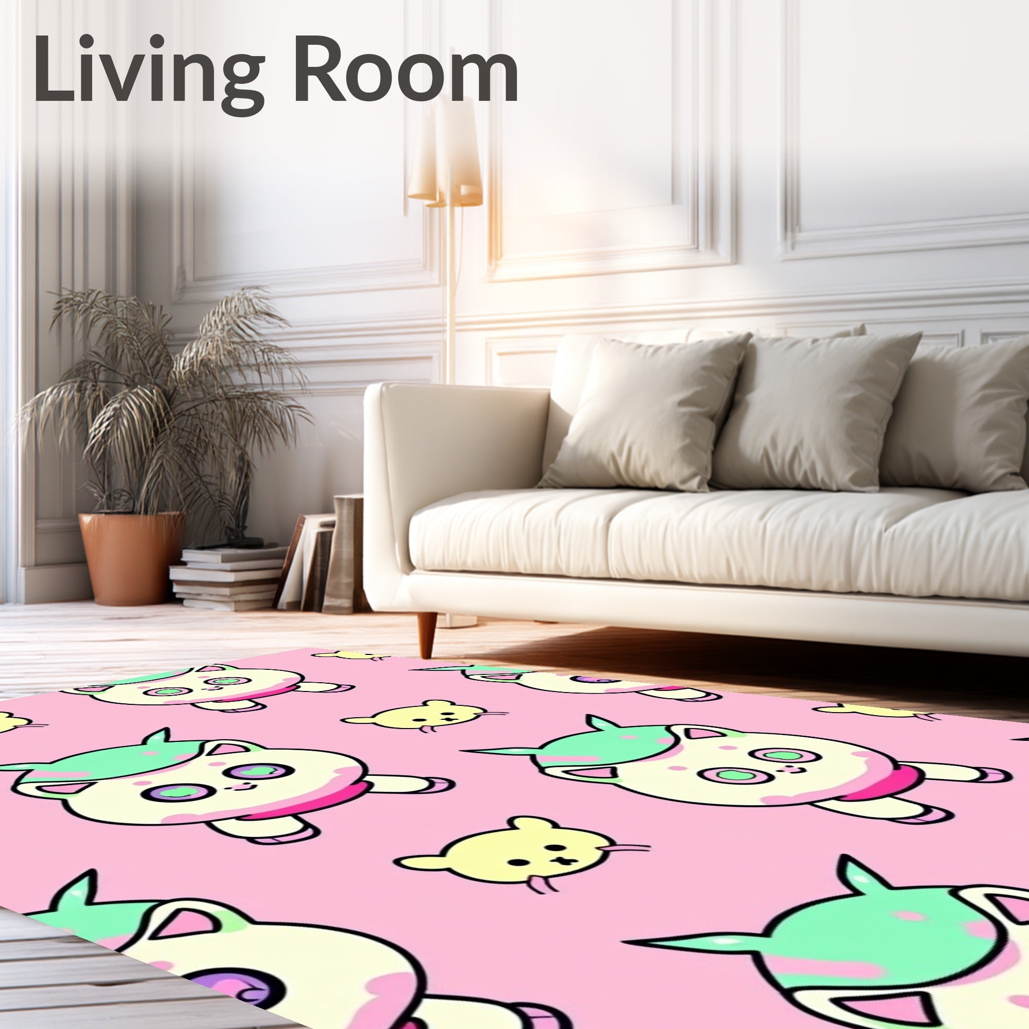 Cute Cat Pink Cream Mint Repeat Rug