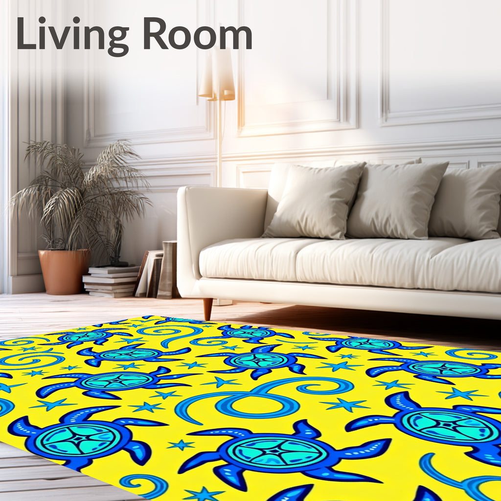 Blue Turtle Swirl Yellow Nautical Rug