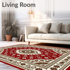 Rich Red Cream Floral Medallion Rug