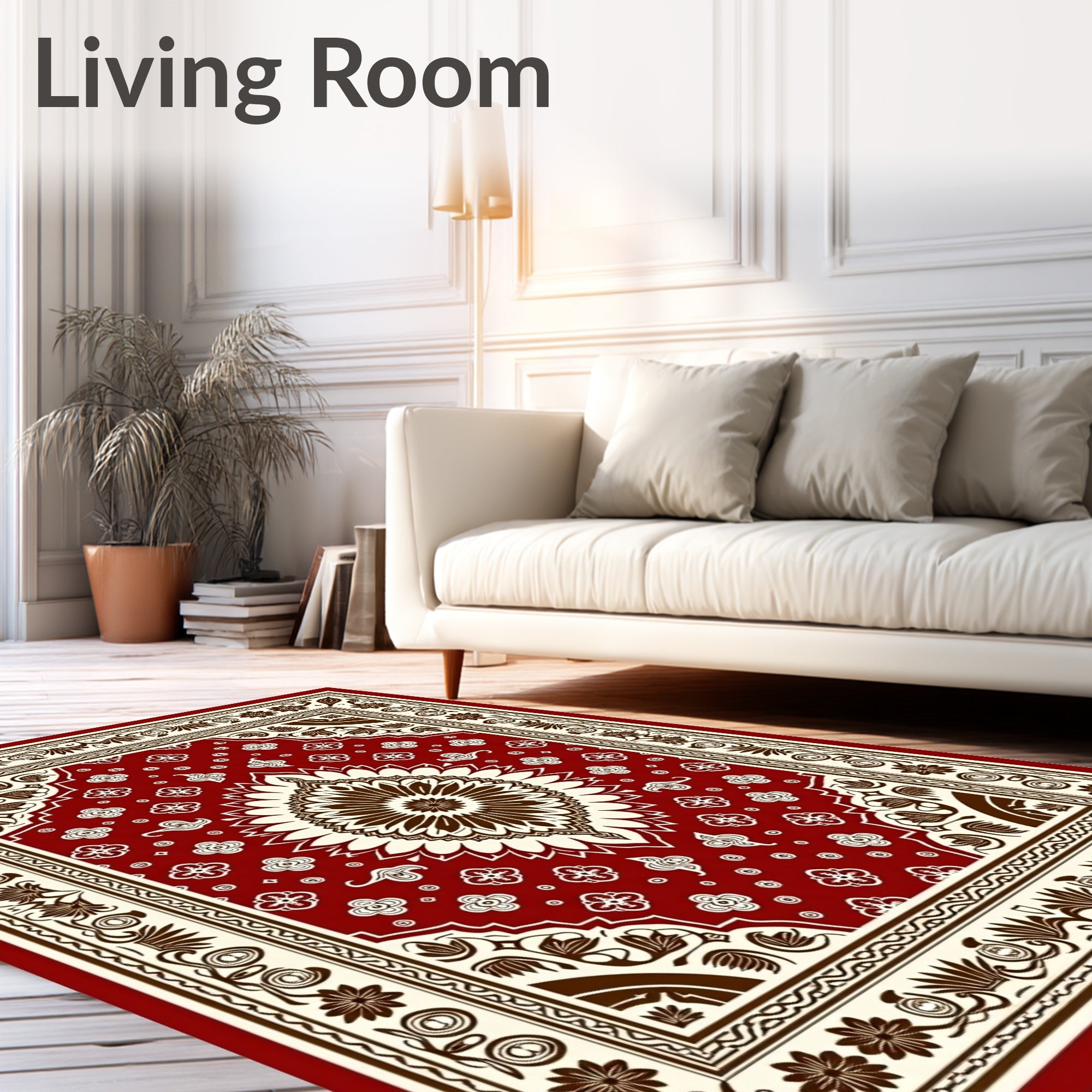 Rich Red Cream Floral Medallion Rug