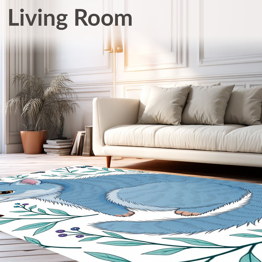 Blue Feline Amongst Foliage Butterflies Rug
