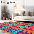 Vibrant Orange Geometric Tribal Diamond Rug