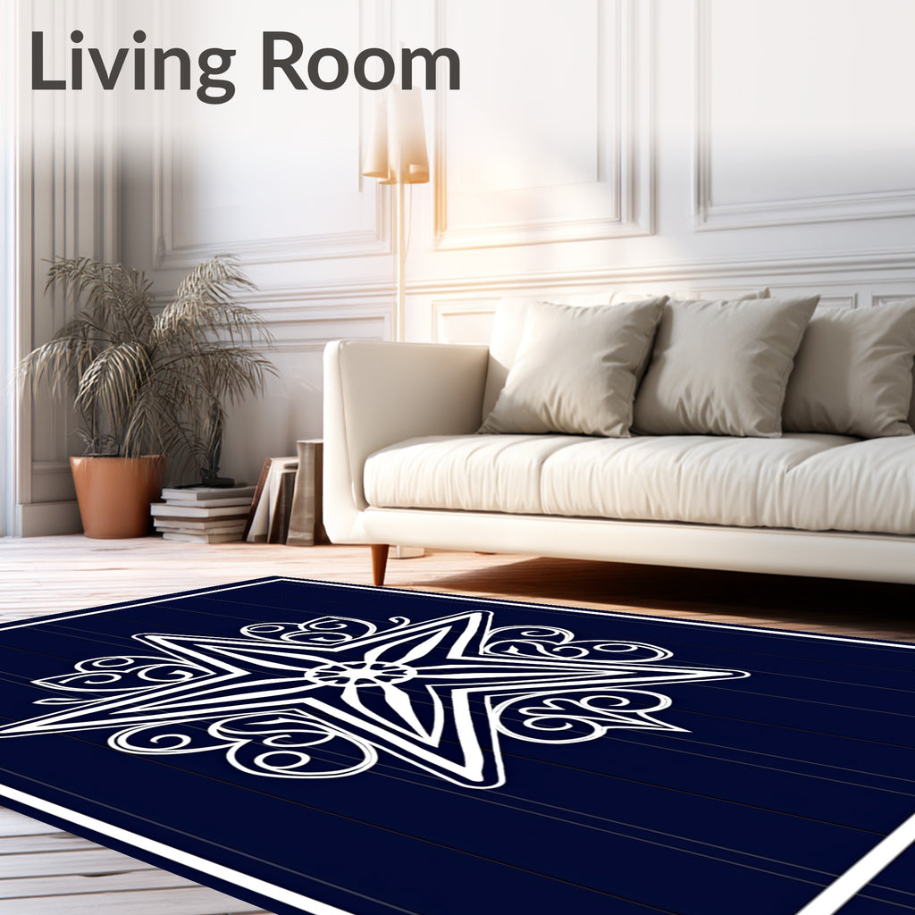 White Ornate Starburst Navy Rug