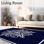 White Ornate Starburst Navy Rug