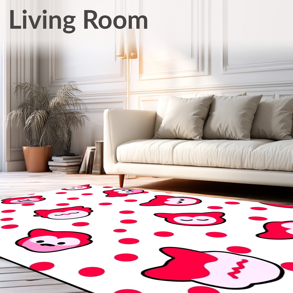 Whimsical Red Creature Polka Dot Rug
