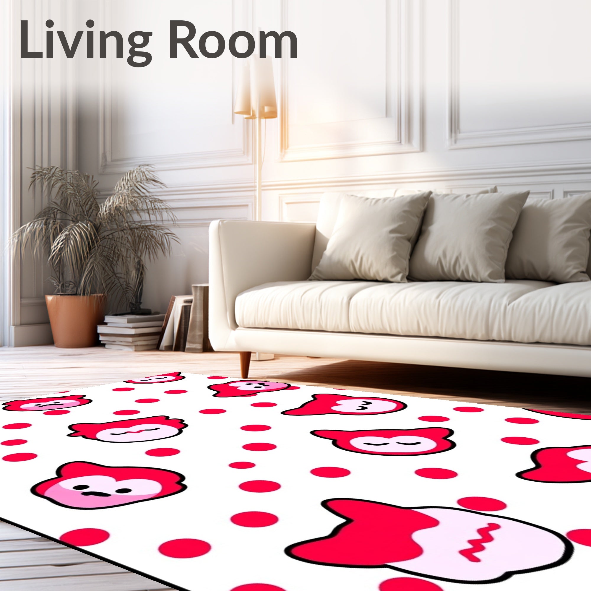 Whimsical Red Creature Polka Dot Rug
