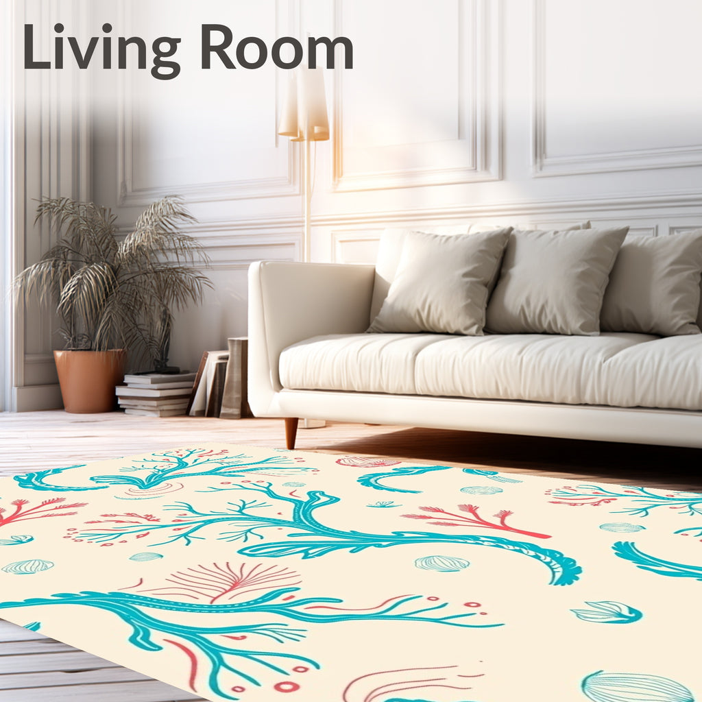 Coral Branch Teal Coral Cream Rug