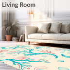 Coral Branch Teal Coral Cream Rug