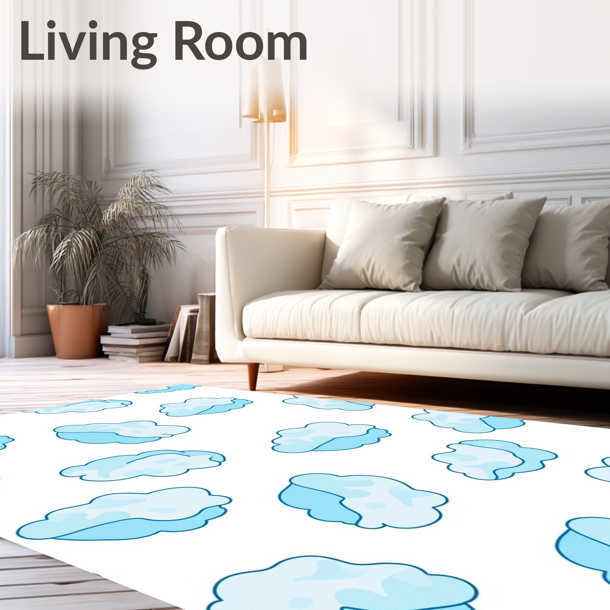 Sky Blue Puffy Cloud Collage Rug