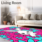 Whimsical White Rabbit Floral Easter Rug