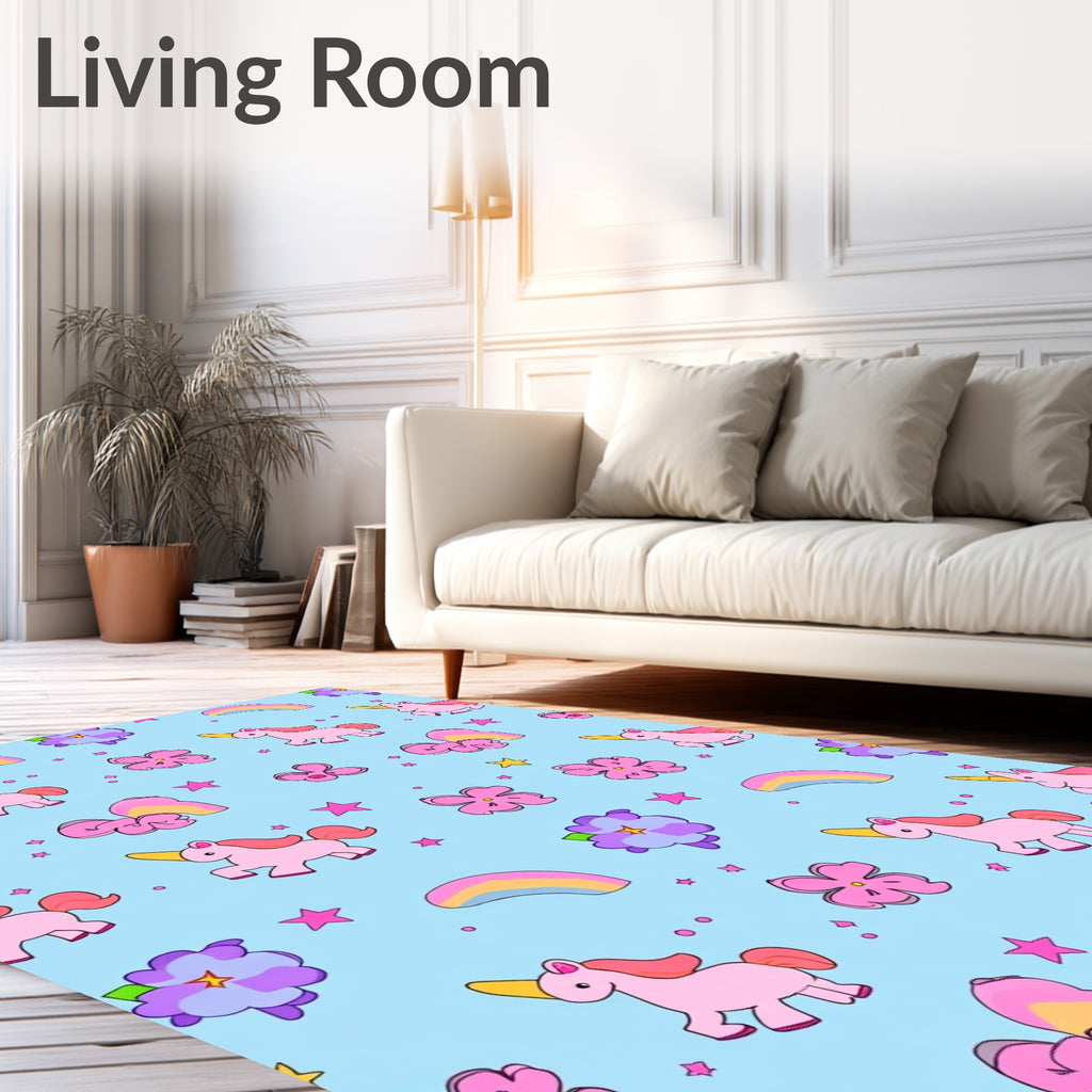 Cute Pink Unicorns Floral Rainbow Rug