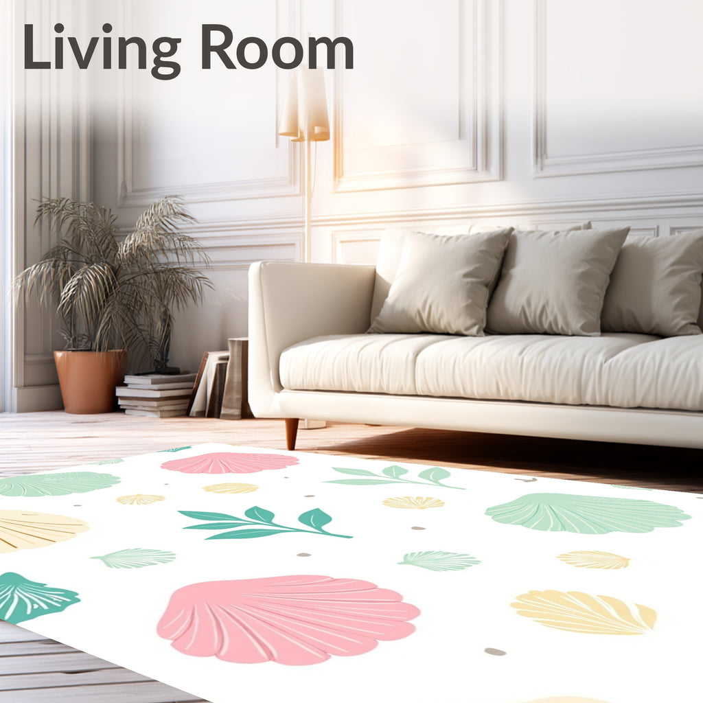 Pastel Seashell Foliage Scattered Arrangement Rug