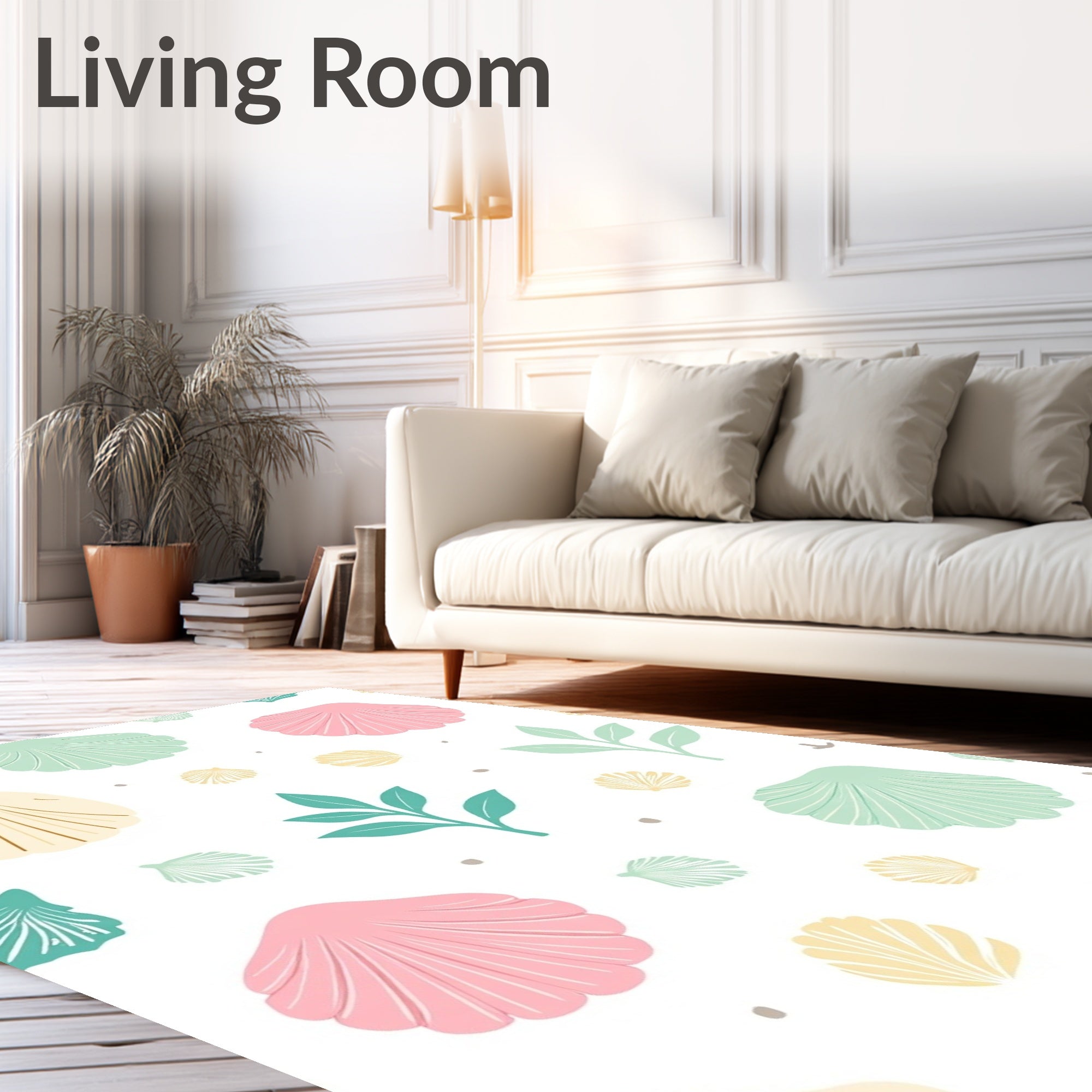 Pastel Seashell Foliage Scattered Arrangement Rug