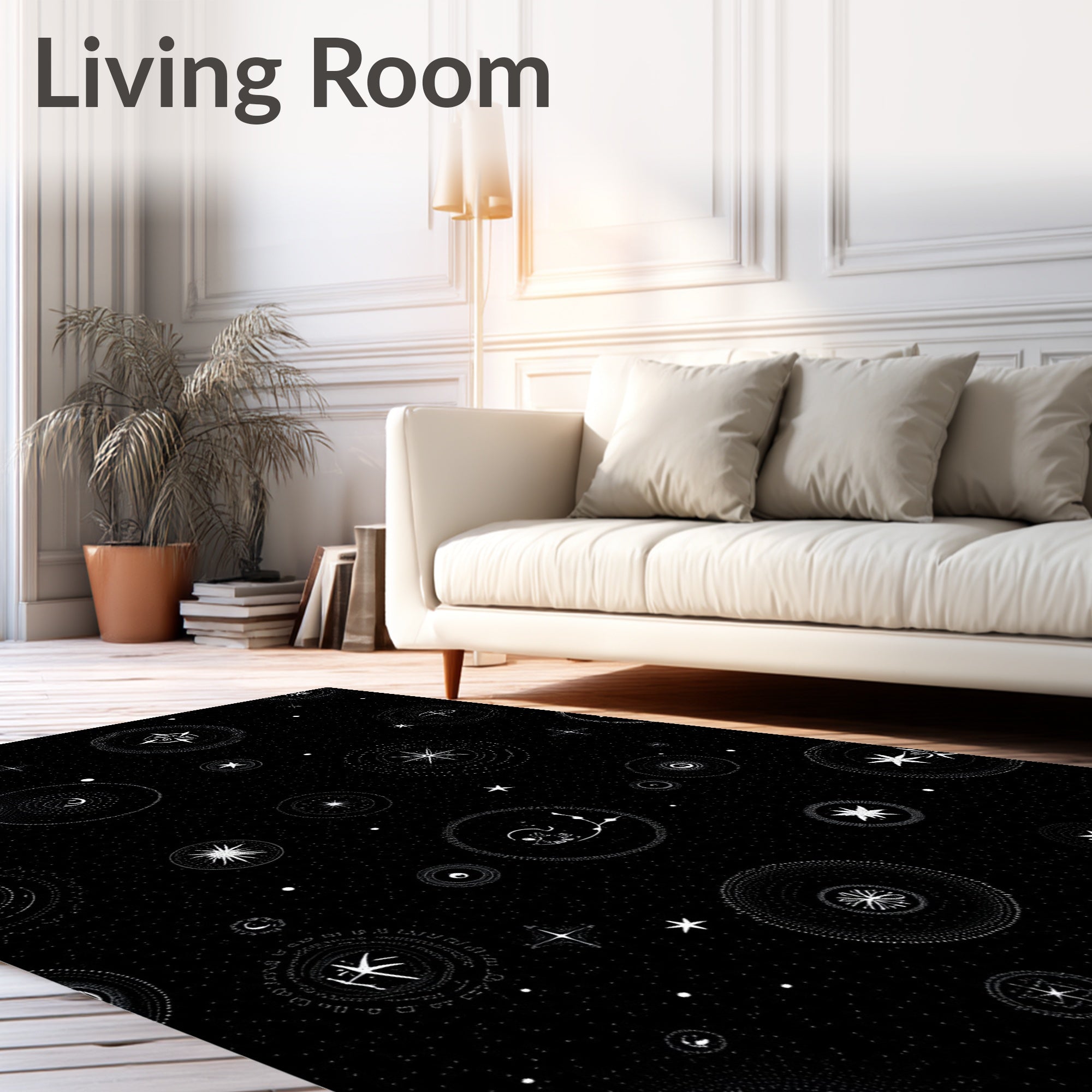 Black And White Celestial Starburst Rug