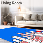 Red White Blue Cityscape Buildings Rug