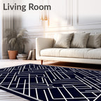 Navy White Interconnected Lines Rug