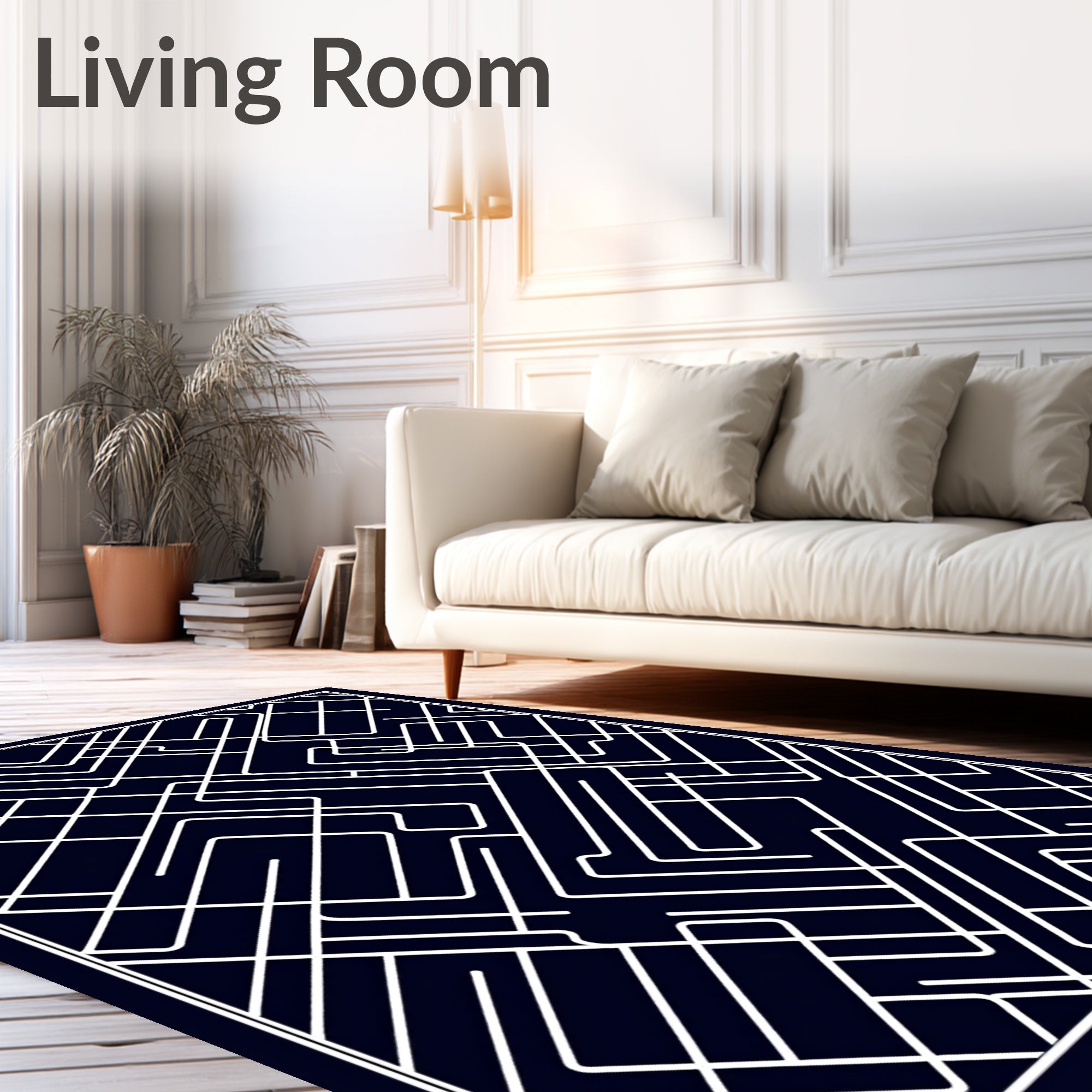 Navy White Interconnected Lines Rug
