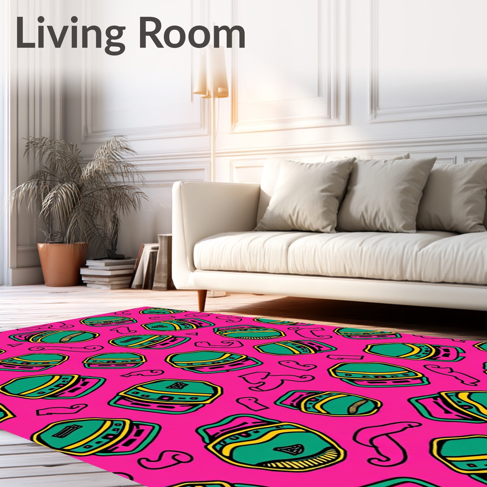 Vibrant Pink Green Retro Stacks Rug