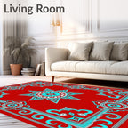 Crimson Teal Starburst Medallion Rug