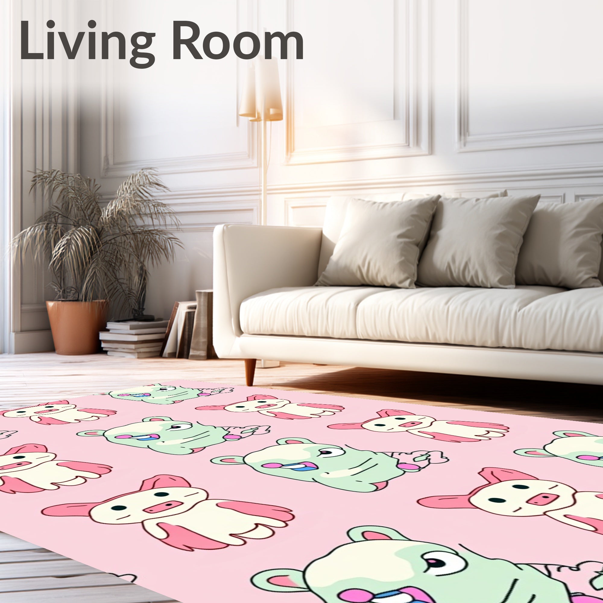 Whimsical Creatures Pink Mint Repeat Rug