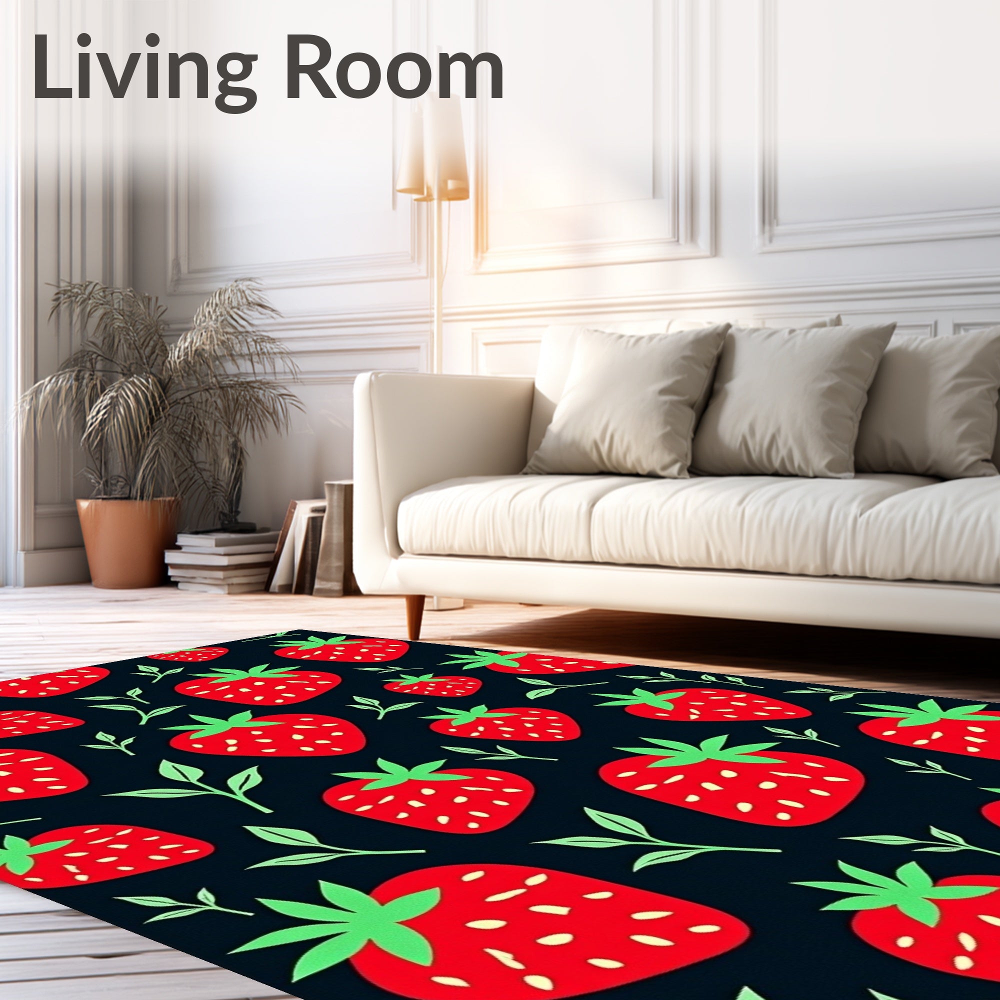 Red Strawberry Garden Black Rug
