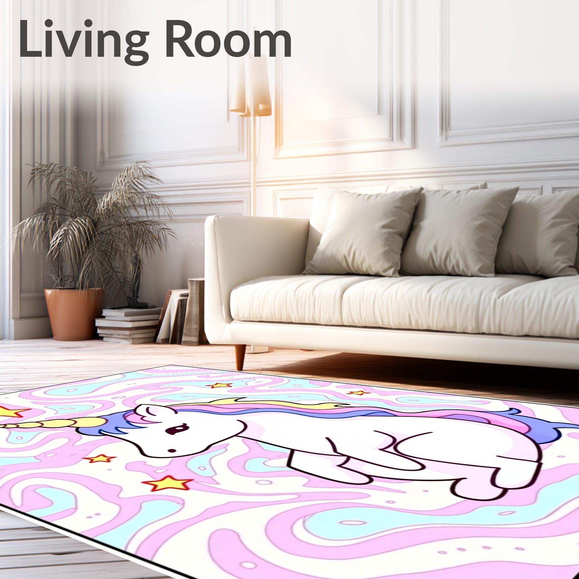 Pastel Unicorn With Colorful Starry Background Rug