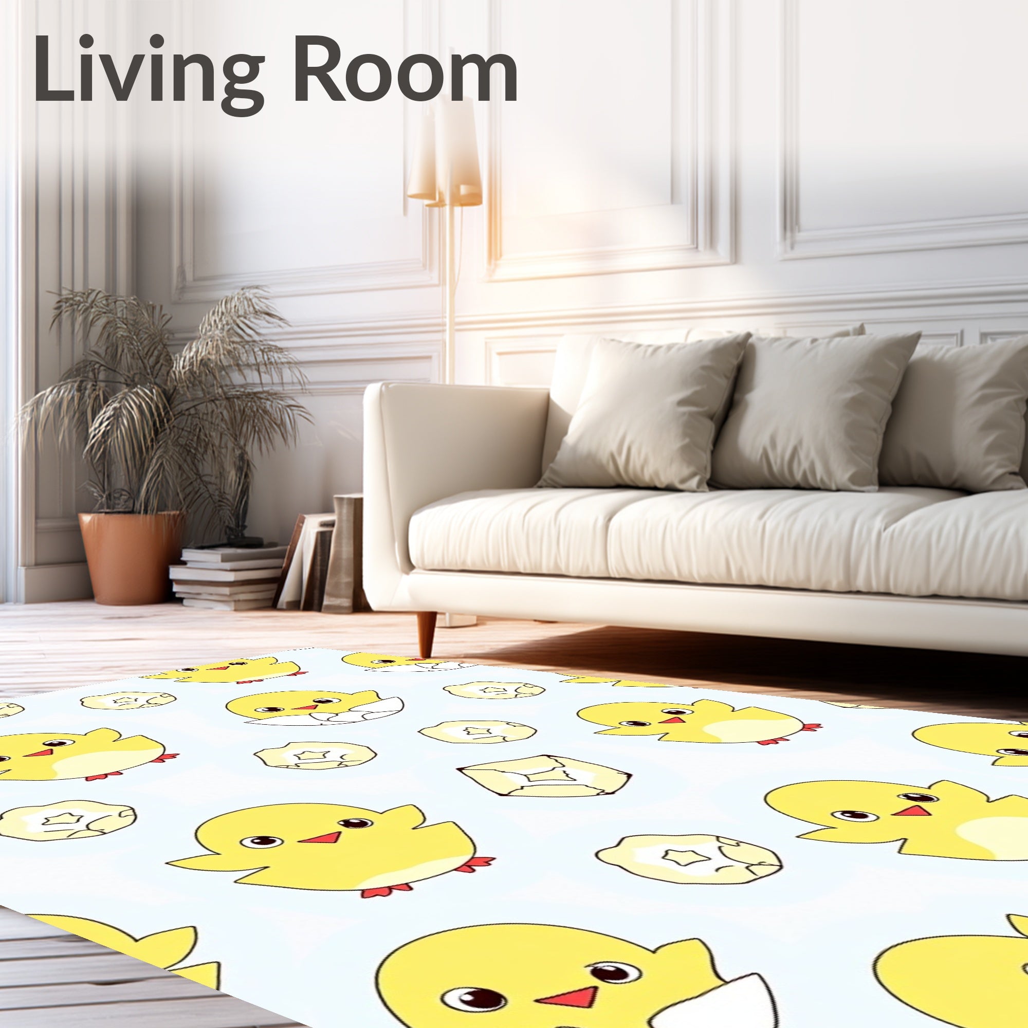 Cute Yellow Chicks Hatching Eggshells Rug