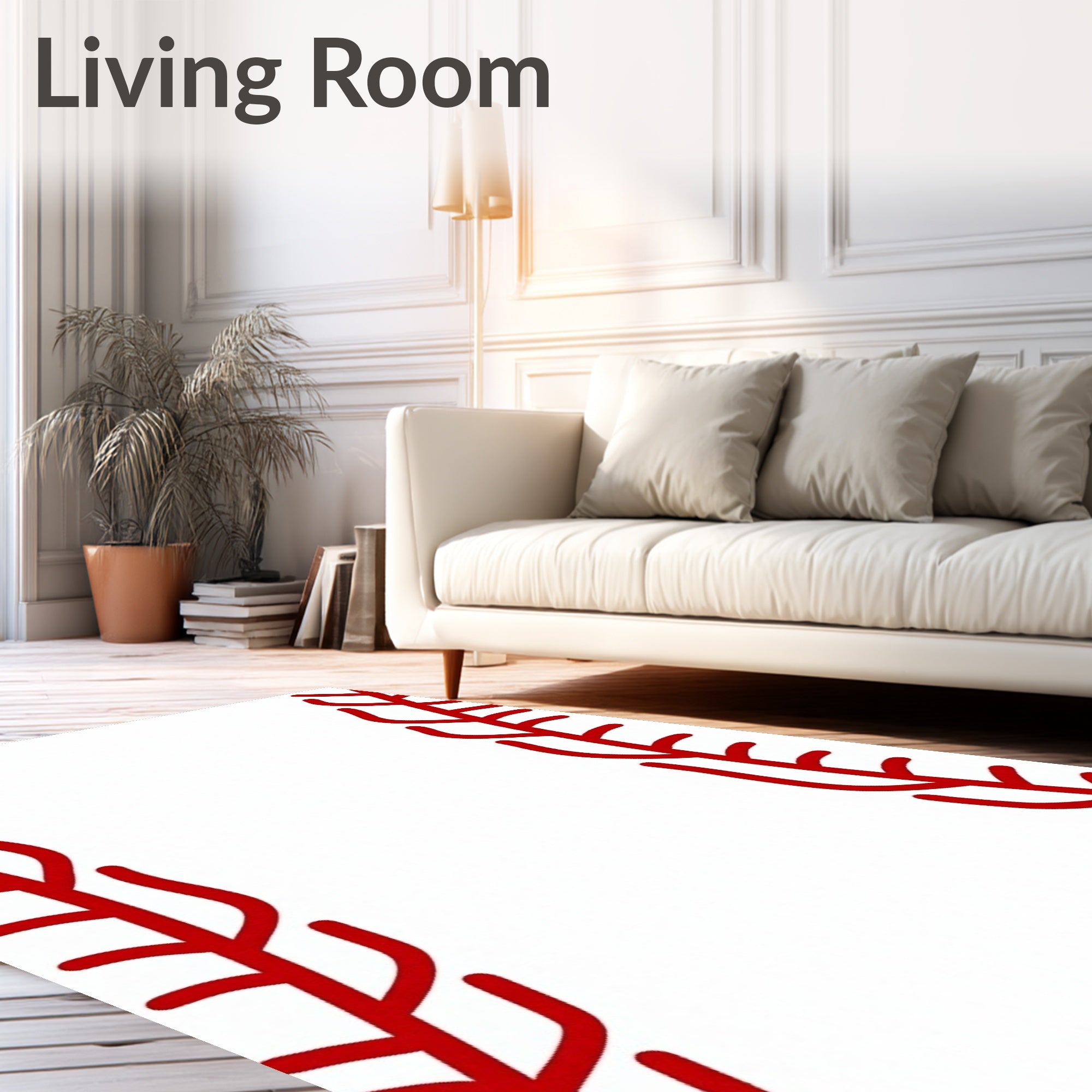 Classic Red Stitch White Ball Rug