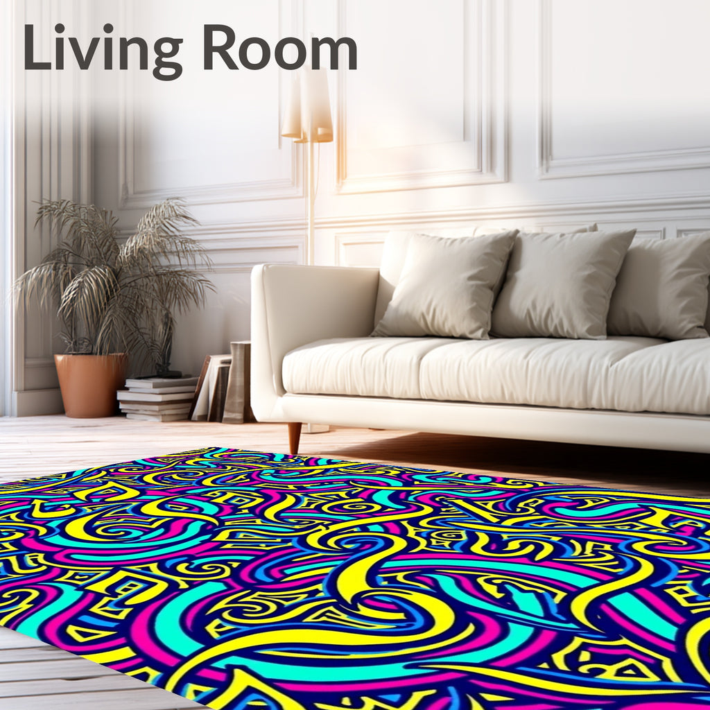 Vibrant Yellow Blue Abstract Flow Rug
