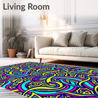 Vibrant Yellow Blue Abstract Flow Rug