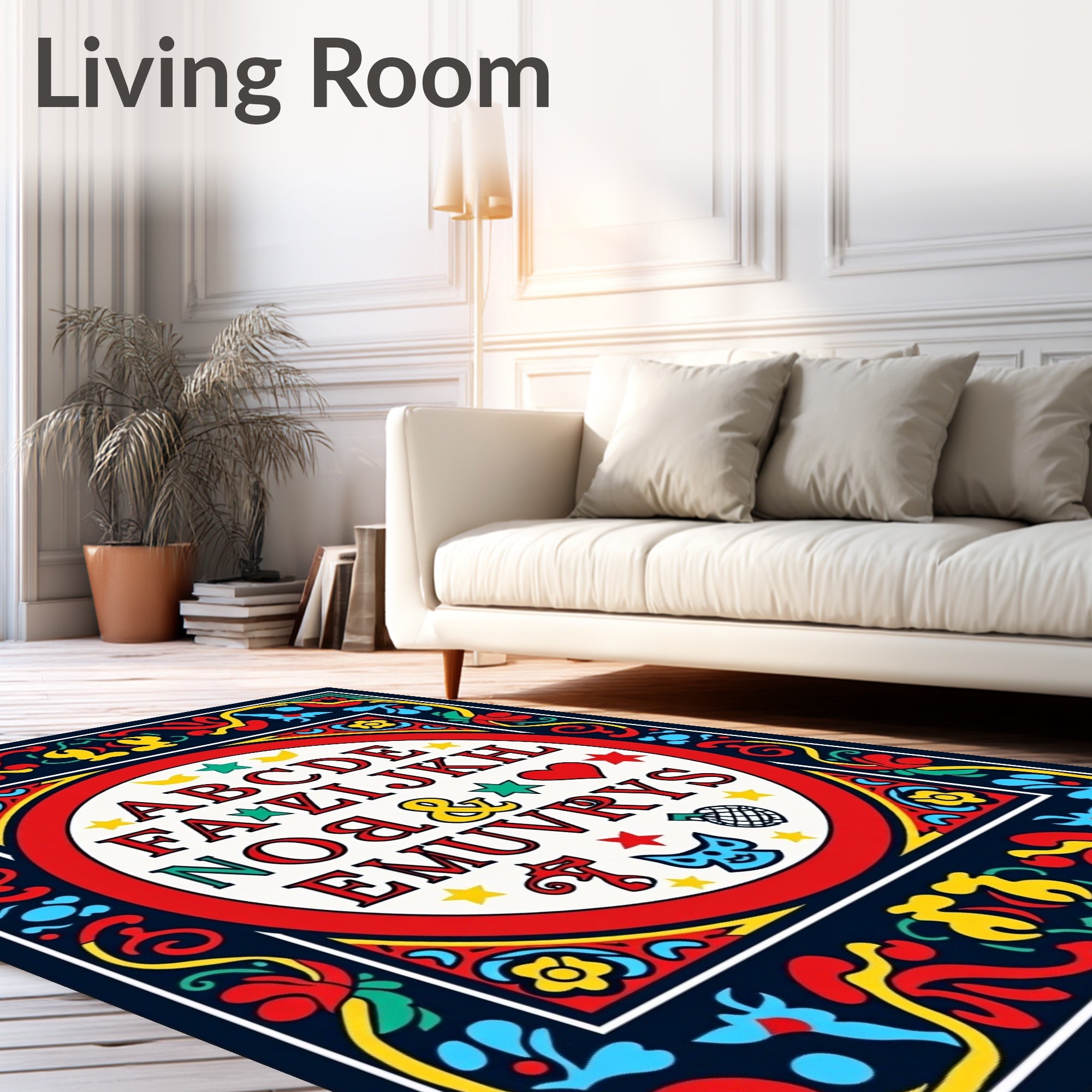 Colorful Alphabet Folklore Border Rug