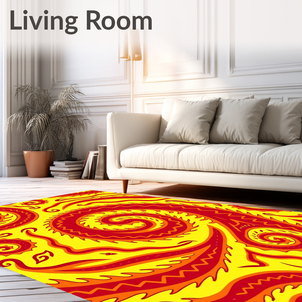 Vibrant Crimson Swirl Fire Rug