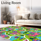 Whimsical Pink Castle Village Landscape Rug