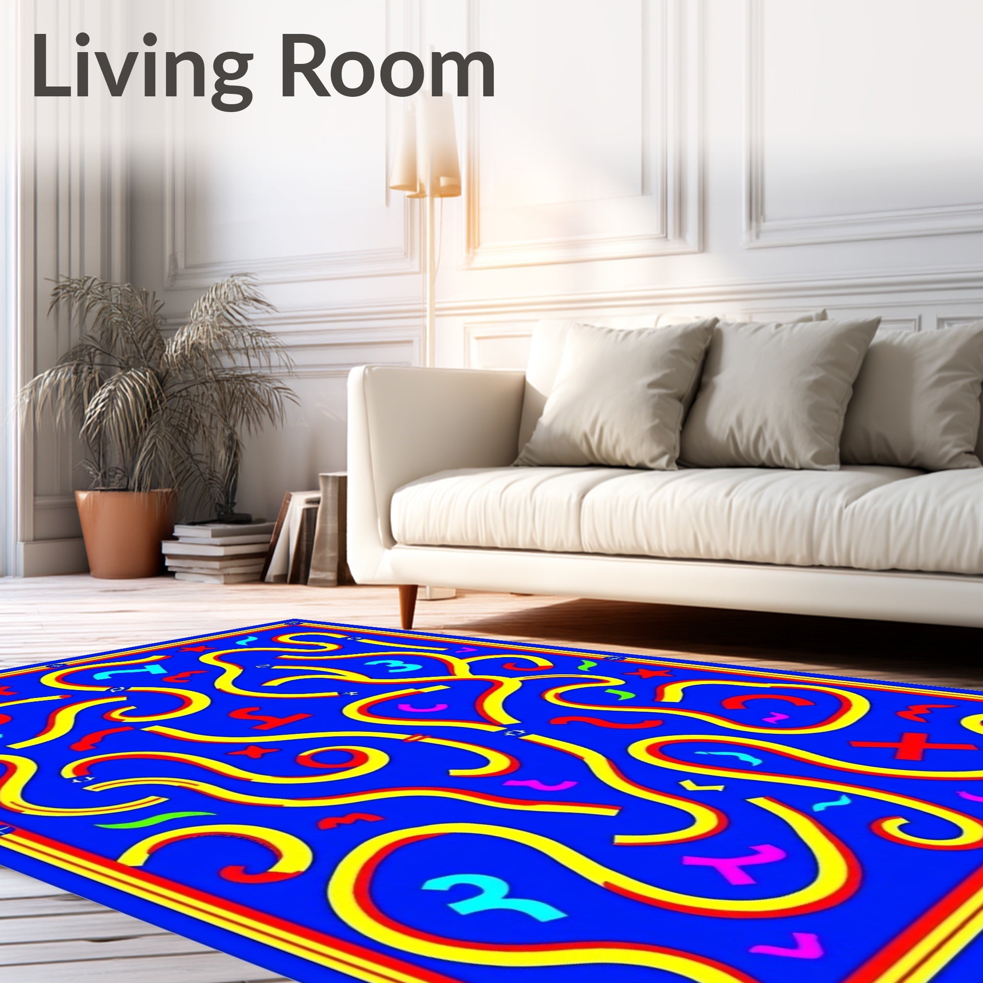 Vibrant Yellow Red Blue Abstract Shapes Rug