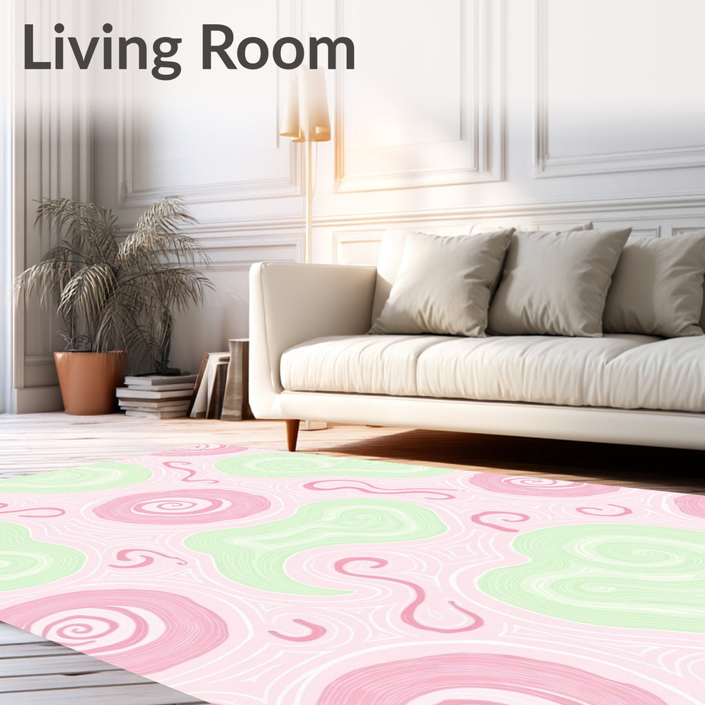 Pink Green Swirl Abstract Fluid Rug