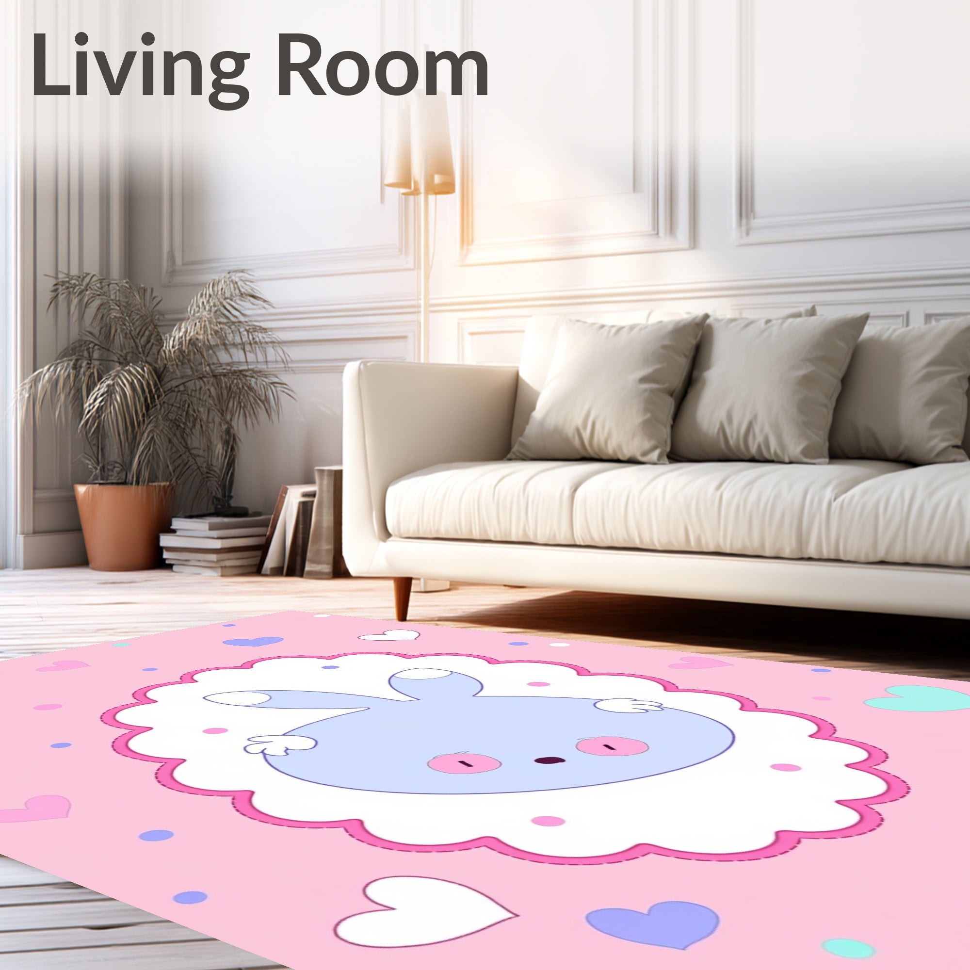 Pastel Pink Blue Bunny Hearts Scatter Rug