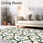 Cream Dark Green Organic Scroll Medallion Rug
