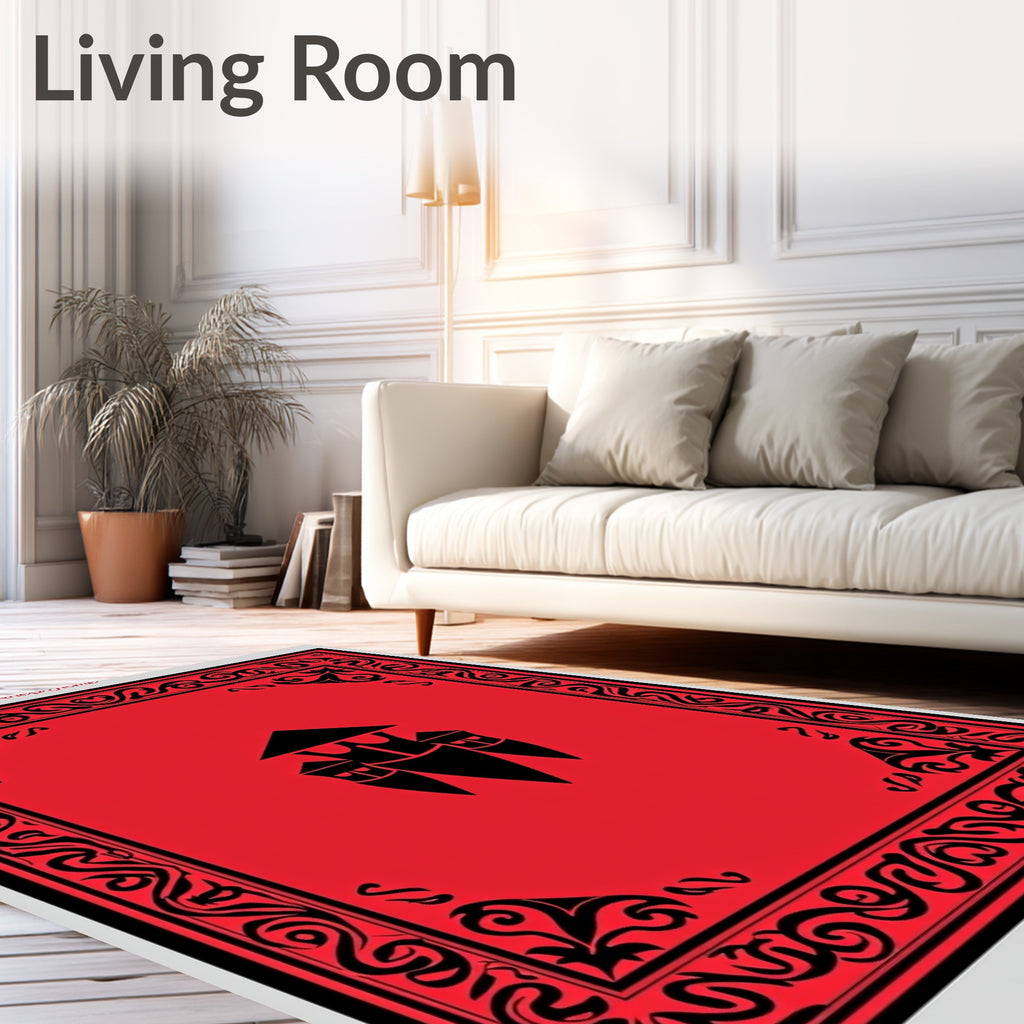Crimson Red Tribal Frame With Black Emblem Rug